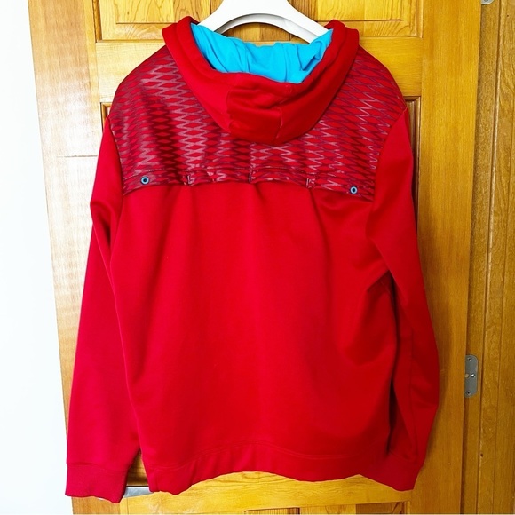 Under Armour Mens Red Hoodie Sz XL Vented Light Blue Pockets Athletic Full Zip - Picture 7 of 8